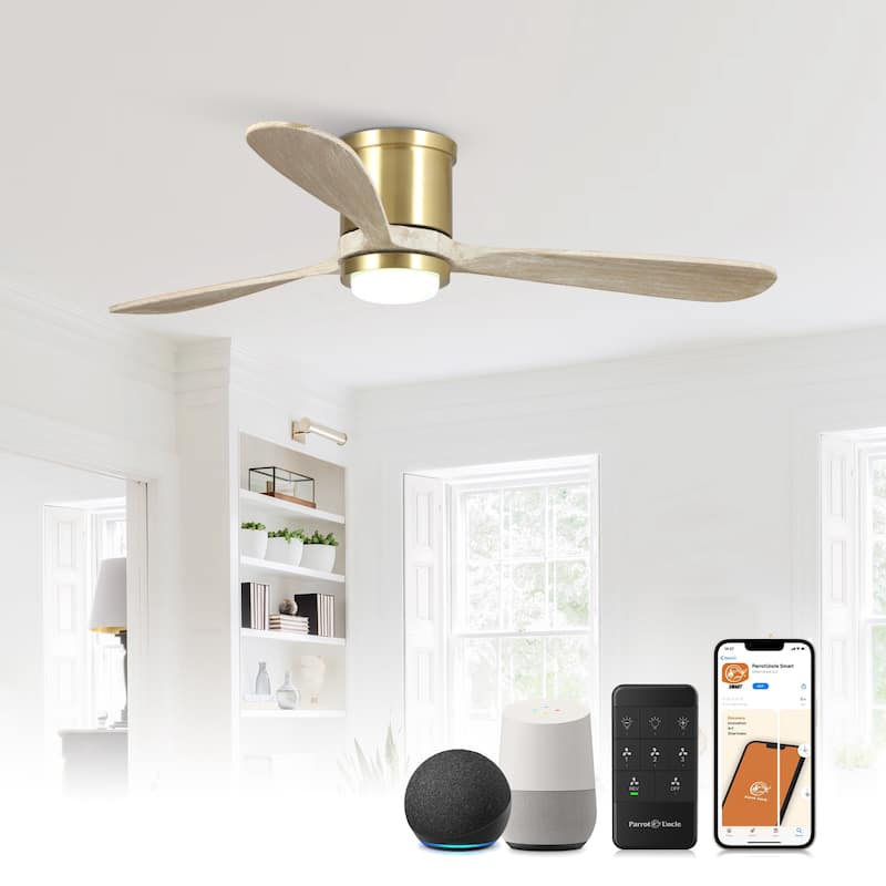 52" Gold Low Profile Smart Ceiling Fan with Light and Remote Control, App Control, Voice Control