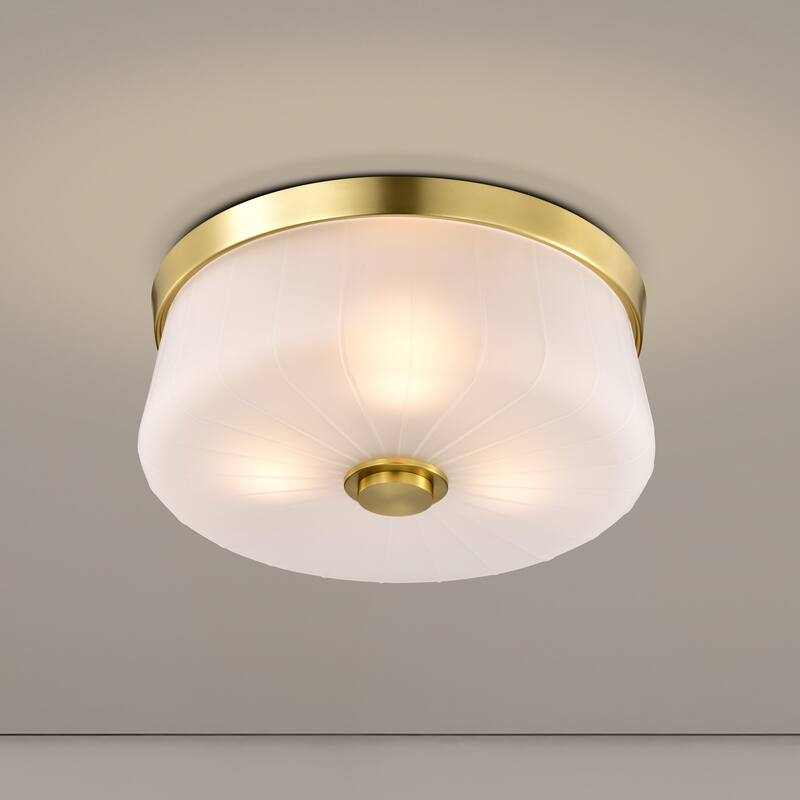 Lune 3 Light Flush Mount Vintage Brass Finish Etched White Glass - Vintage Brass
