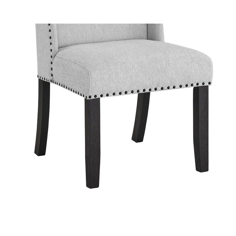 Dining Side Chair Set of 2, Light Gray Cotton Polyester, Black Legs