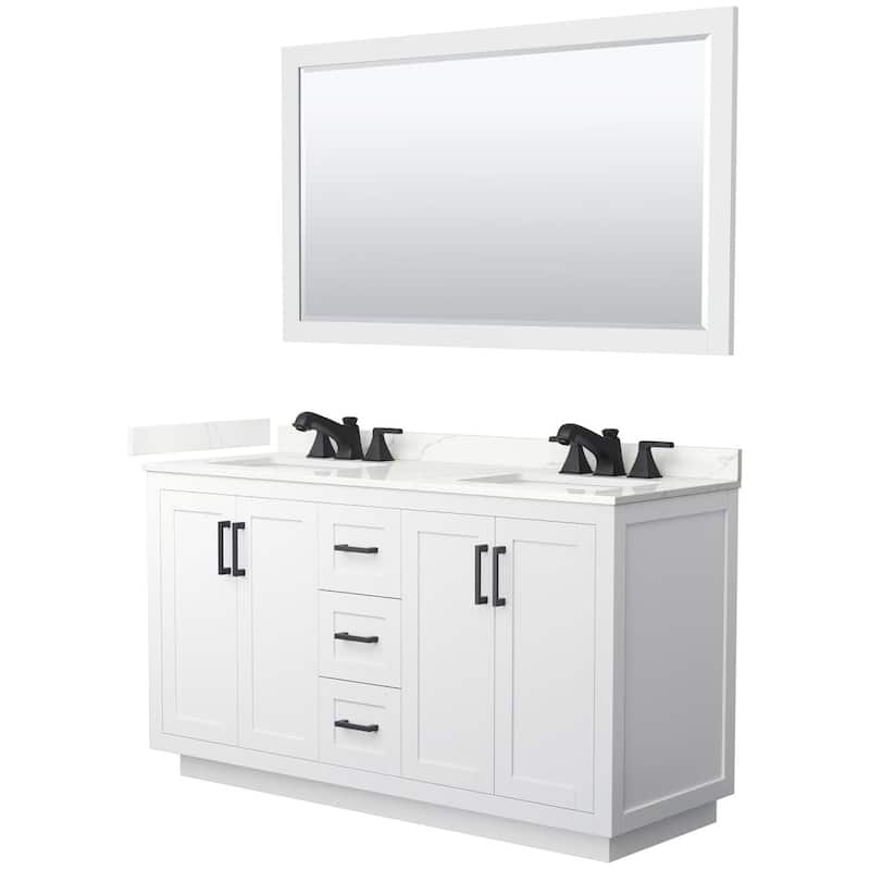 Wyndham Collection WCF292960D-QTZ-US3M58 Miranda 60" Free Standing - White / Giotto Quartz Top / Matte Black Hardware