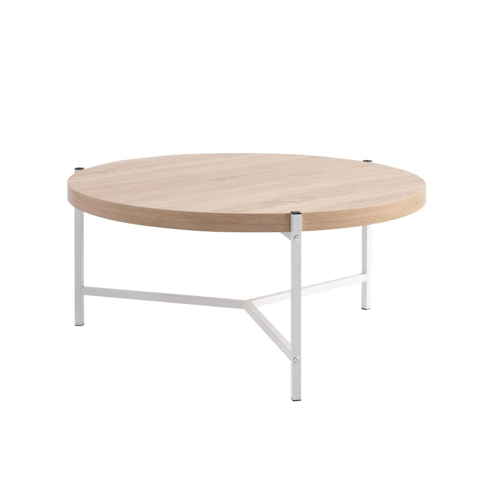 36.5" Modern Round Coffee Table with Wooden Top and Sleek Stainless-Steel Base for Living Room - 36.5”L x 36.5”W x 16.5”H