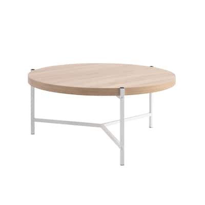 HomeRoots 37" Natural And White Metal Round Coffee Table - 36.5