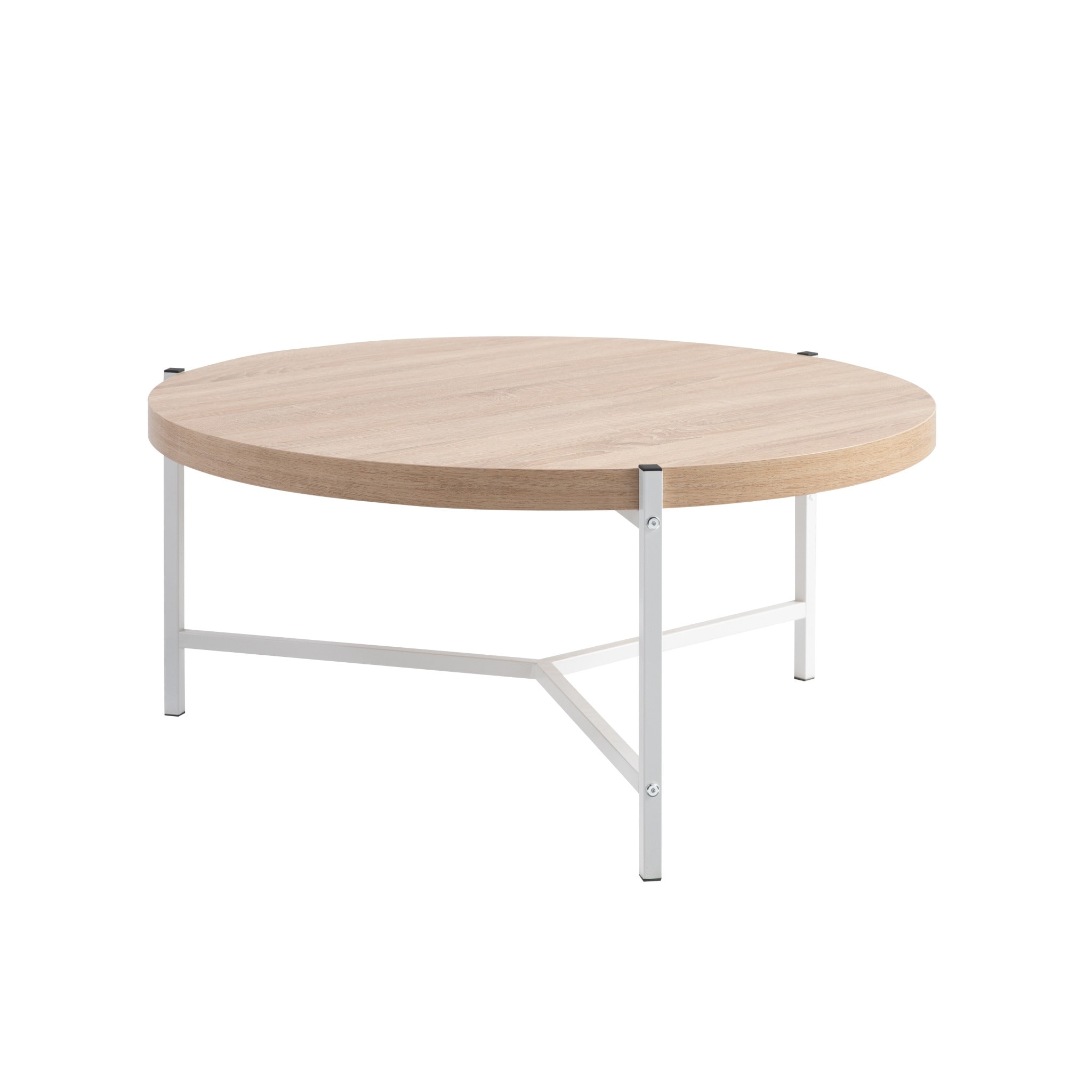 HomeRoots 37" Natural And White Metal Round Coffee Table - 36.5