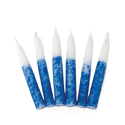 12 White and Blue Contemporary Shabbat Candles 9"