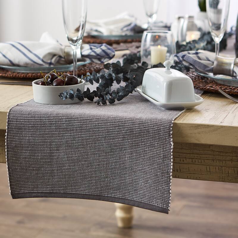 DII Black & White 2-Tone Ribbed Table Runner