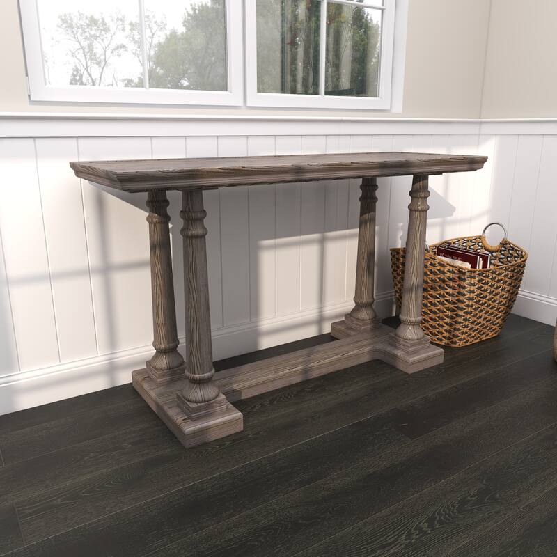 Light Brown Wooden Whitewashed Distressed Turned Console Table