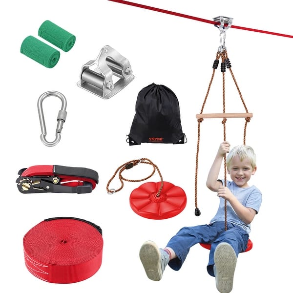 slide 2 of 14, VEVOR Zipline Kit for Kids and Adult,Backyard Outdoor Quick Setup Zipline 65 ft