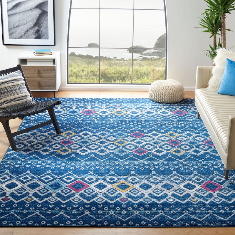 SAFAVIEH Amsterdam Bridget Moroccan Boho Rug - 6'7" x 9'2" - Navy/Turquoise - Rectangle