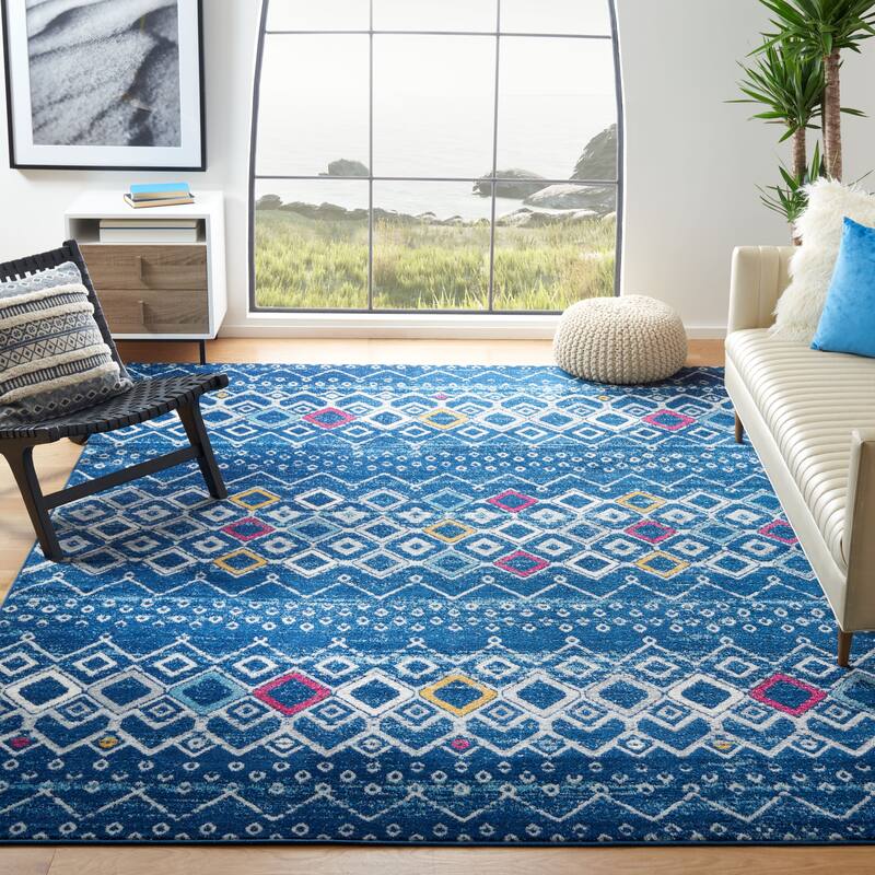 SAFAVIEH Amsterdam Iskra Moroccan Boho Rug - 9' x 12' - Navy/Turquoise