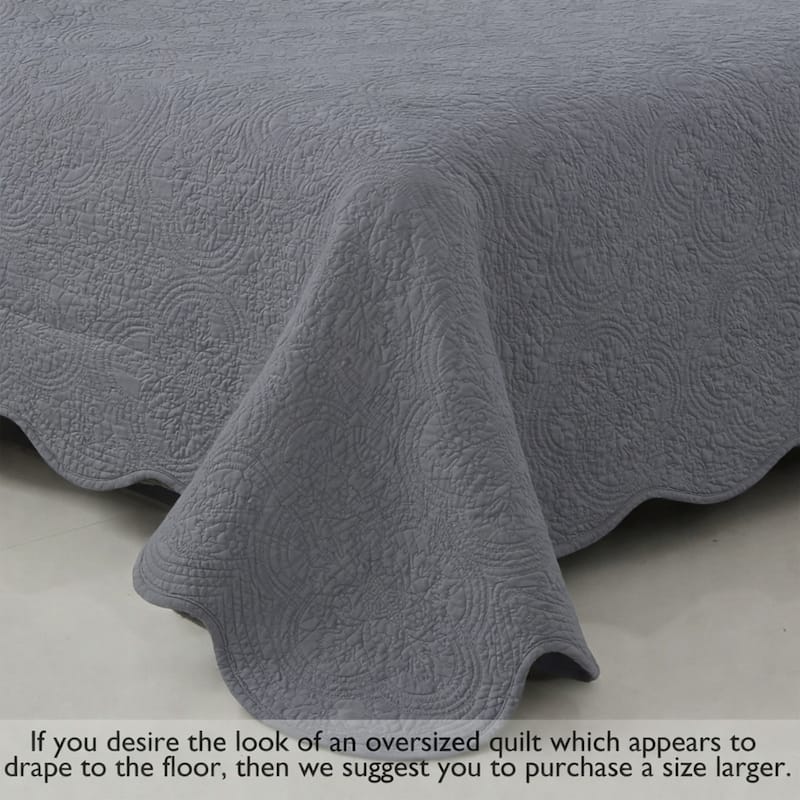 Copper Grove Sagano Blantyre Scalloped Edge (White, Ivory, Green, or Gray) Cotton 3-piece Quilt Bedding Set