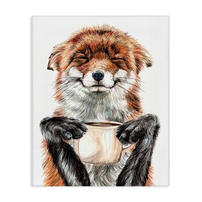 Stupell Happy Fox with Coffee Canvas Wall Art Design by Holly Simental