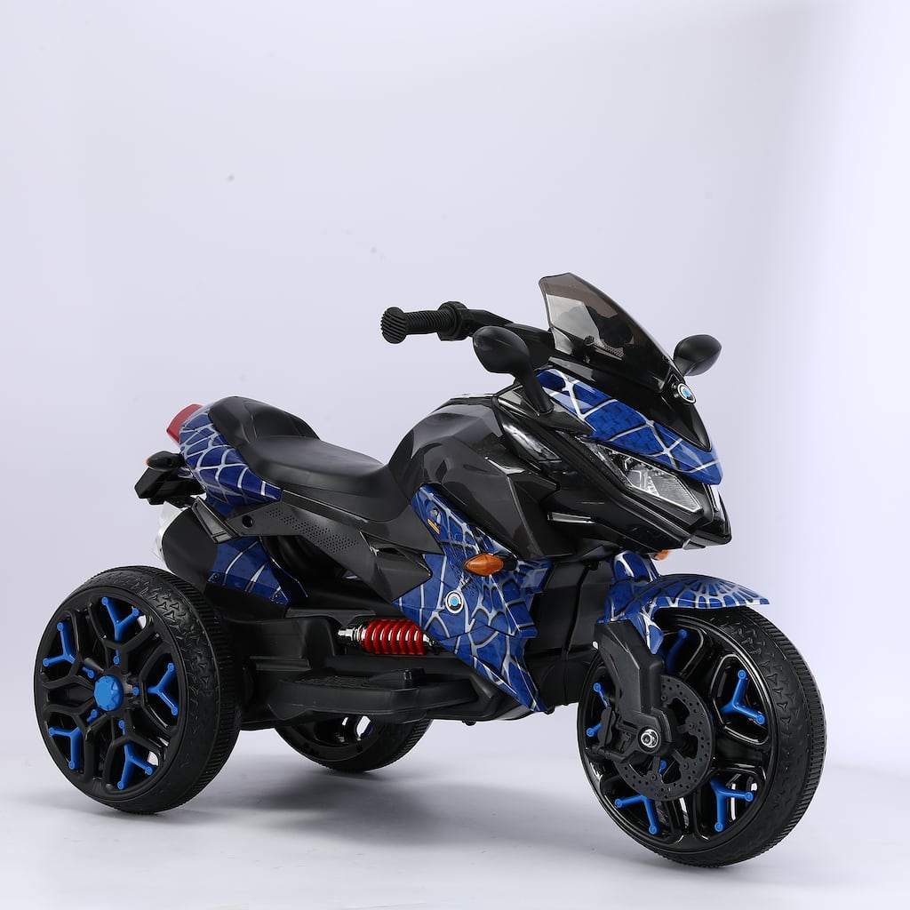 Kids Electric Motorcycle Blue Ride-On Motorcycle Ride-On Bike Toddler Motorcycle with Bluetooth & Lights