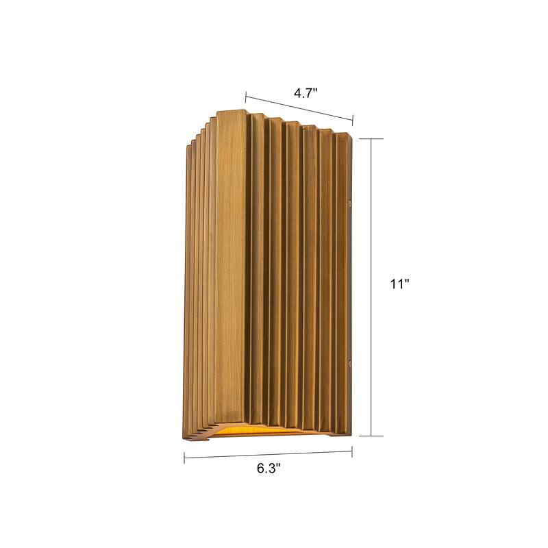 2-Light Industrial Antique Gold Outdoor Integrated LED Wall Sconce - H11" x W6.3" x D5"