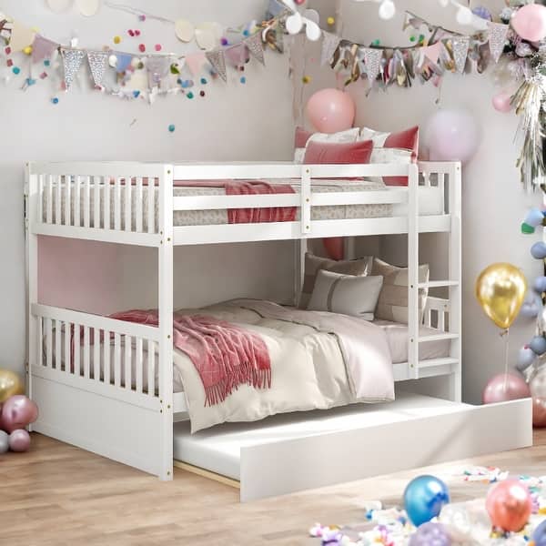 slide 2 of 56, Full Size Bunk Bed with Ladder and Safety Rails White