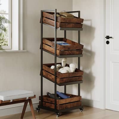 4-Tier Rolling Storage Cart, Vintage Narrow Kitchen Wine Rack