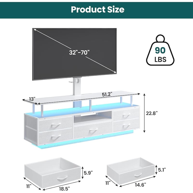 TV Stand with Mount 32/55/65/70 inch TVs Power Outlets Storage Entertainment Center