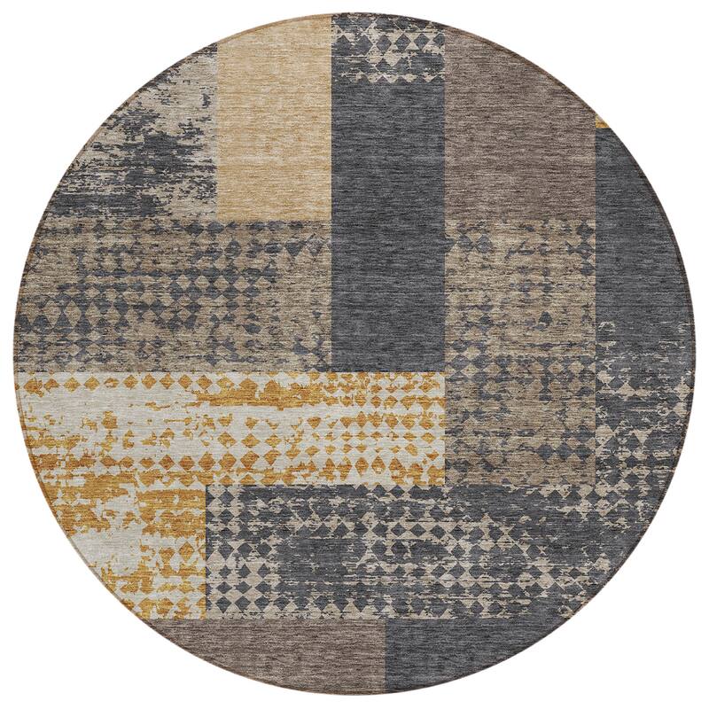 Machine Washable Indoor/ Outdoor Modern Blocks Chantille Rug