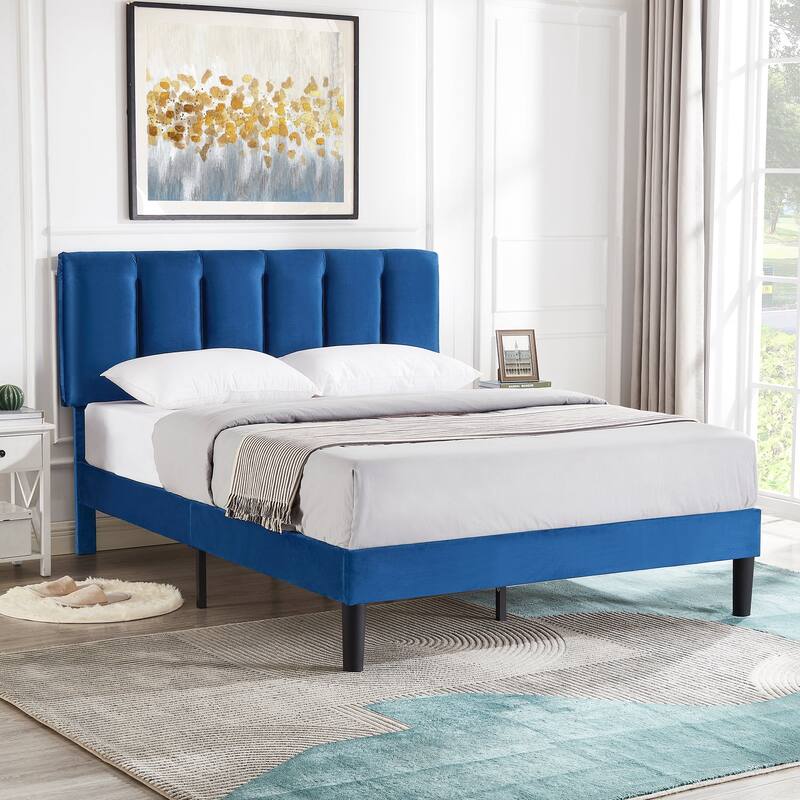 Javlergo Velvet Upholstered Platform Bed Frame with Adjustable Headboard