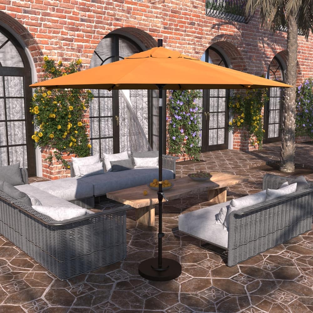 California Umbrella 9' Sunset Series Patio Umbrella Bronze Aluminum Frame and Ribs, Crank Lift Auto Tilt, Sunbrella Cilantro
