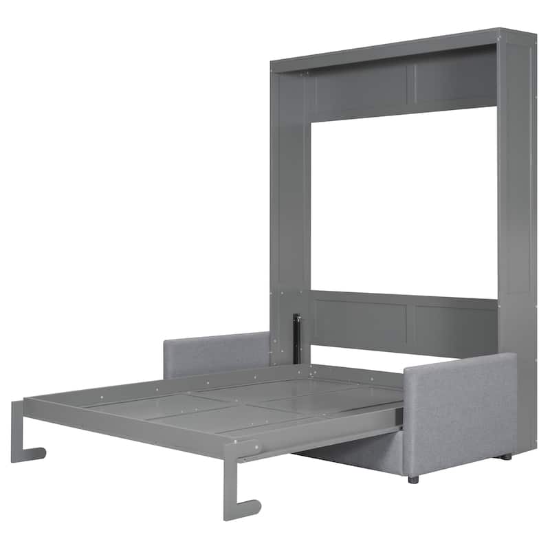 Gray Queen Size Multifunctional Design Murphy Bed with Cushion and Storage Space for Bedroom