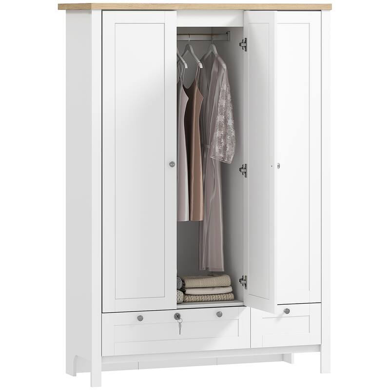 3 Doors Wardrobe Closet Folding and Hanging Areas Armoire