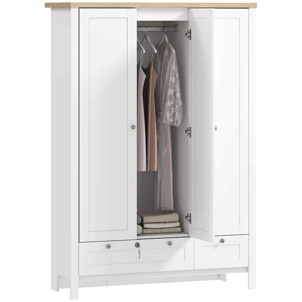 HOMCOM 3 Doors Armoire Wardrobe Closet with 2 Drawers, 69" Clothing Storage Cabinet with Lockable Large Drawer for Bedroom