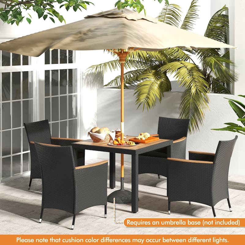 5-Piece Outdoor Patio Furniture Set with PE Rattan Chairs and Acacia Wood Table Included Cushions - Table: 36" x 36" x 29.5"