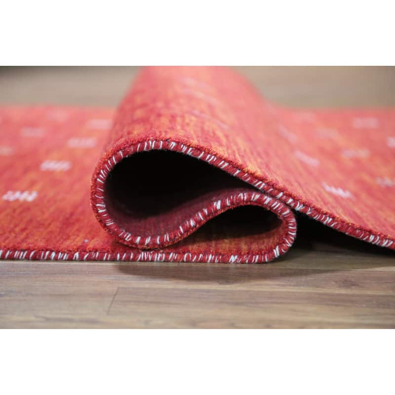 Rust Red Tribal Gabbeh Indian Rug Hand-Knotted Wool Carpet - 4'5" x 6'4"