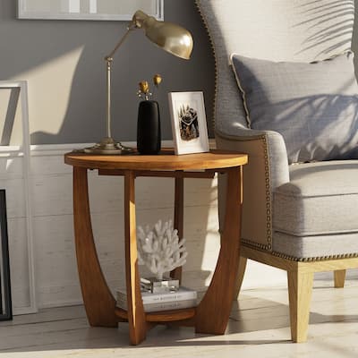 COZAYH Rustic Farmhouse End Table with Storage Shelf, French Country Accent Side Table, Round