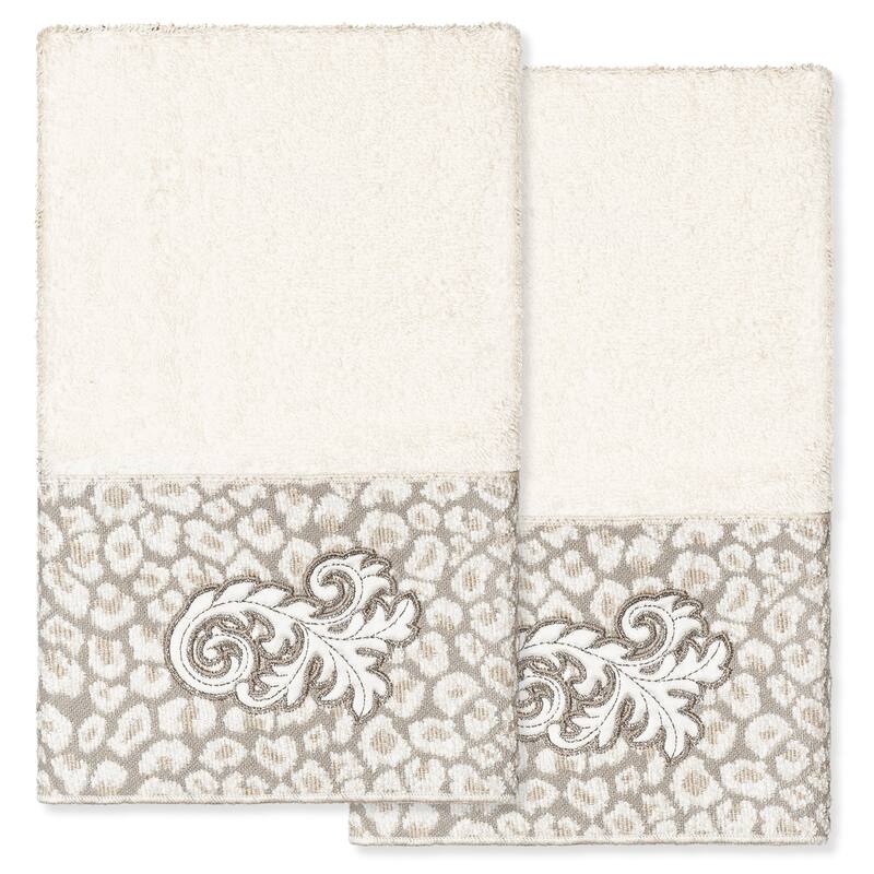 Authentic Hotel and Spa 100% Turkish Cotton April 2PC Embellished Hand Towel Set - Cream