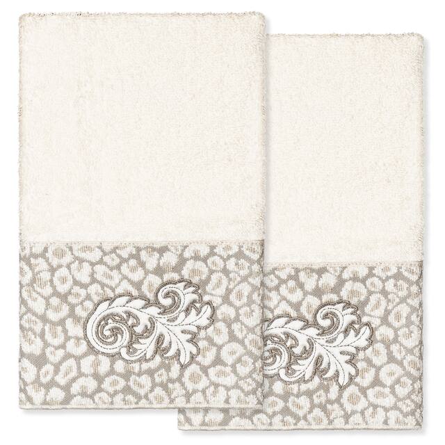 Authentic Hotel and Spa 100% Turkish Cotton April 2PC Embellished Hand Towel Set - Cream