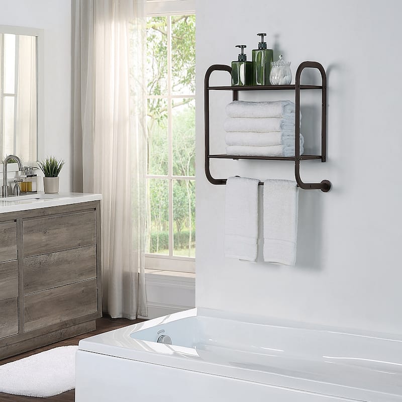 Bathroom Shelf, 2 Tier Shelf with Towel Bar Wall Mounted Shower Storage