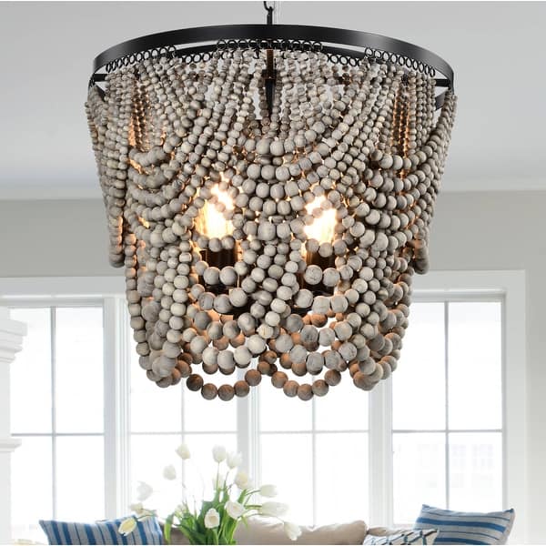 slide 2 of 7, Rustic Farmhouse Boho Light Fixture with Wooden Beads