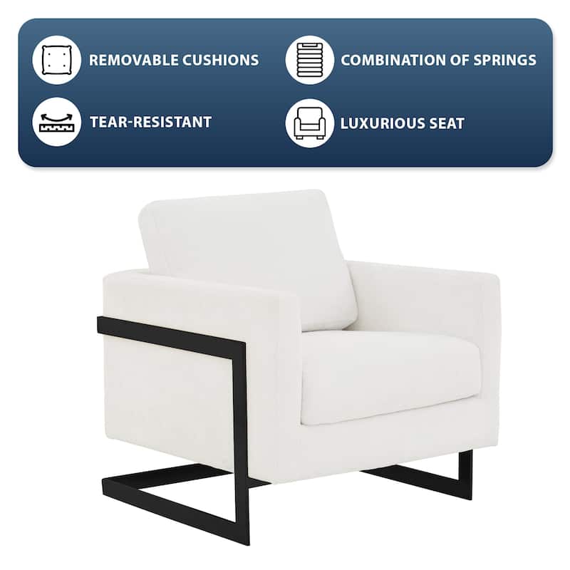 LeisureMod Lincoln Upholstered Accent Armchair with Black Steel Base