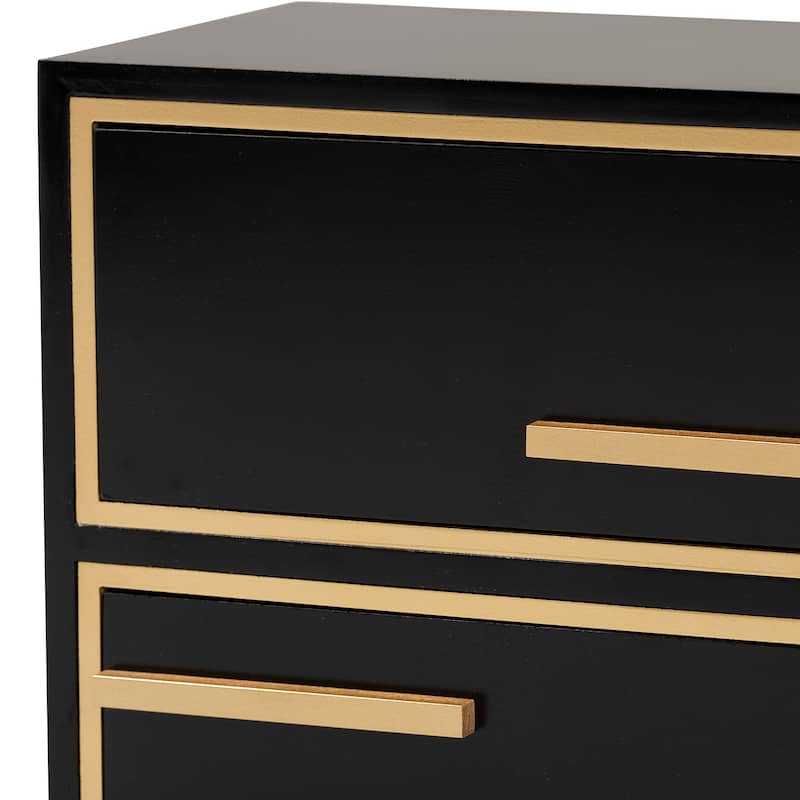Baxton Studio Giolla Contemporary Glam and Luxe Black Finished Wood and Gold Metal 2-Drawer End Table