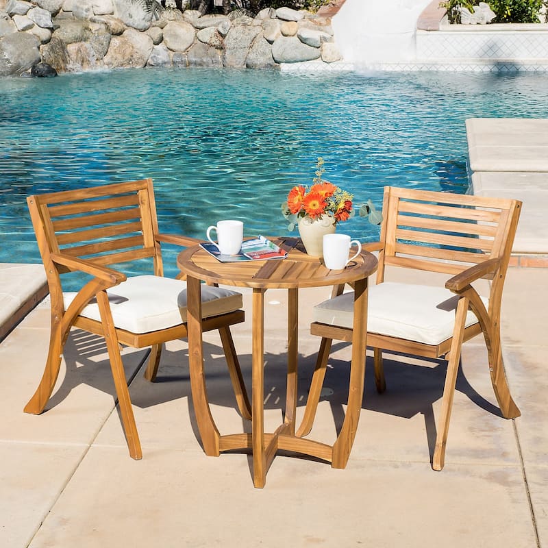 Coronado Outdoor 3-piece Wood Bistro Set by Christopher Knight Home - Teak Finish