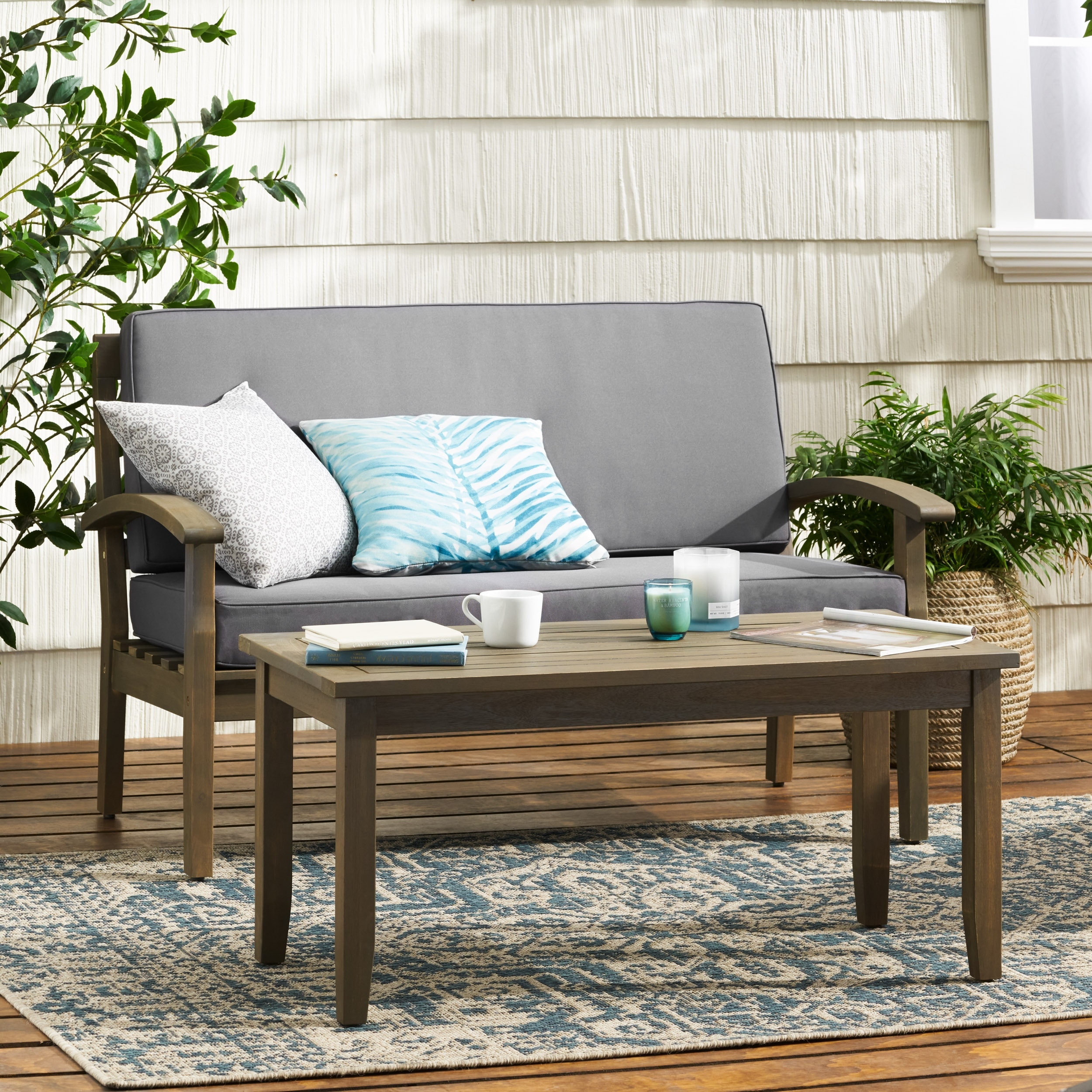Roomfitters Peyton Outdoor Loveseat and Coffee Table Set, Patio Seating Furniture Set for Porch or Garden