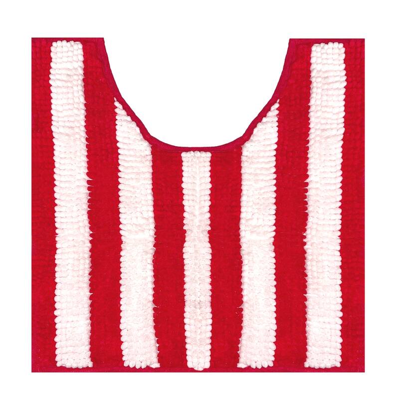 2 Piece Set Red Stripe Soft Cozy Plush Chenille Bath Mat Bathroom Rug