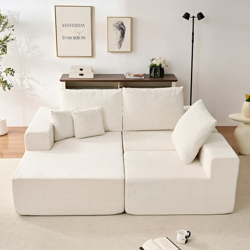 Mixoy W108"Corduroy Fabric Sectional Couch,3-Pieces Free-Combined Cloud Modular Modern L-Shaped Sofa with Chaise Lounge