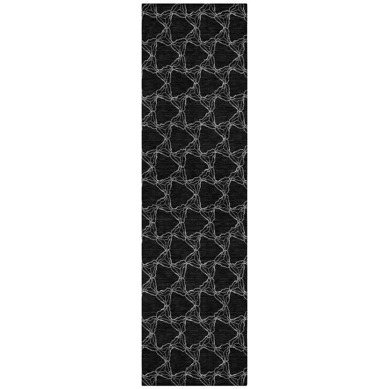 Machine Washable Indoor/ Outdoor Abstract Trellis Chantille Rug