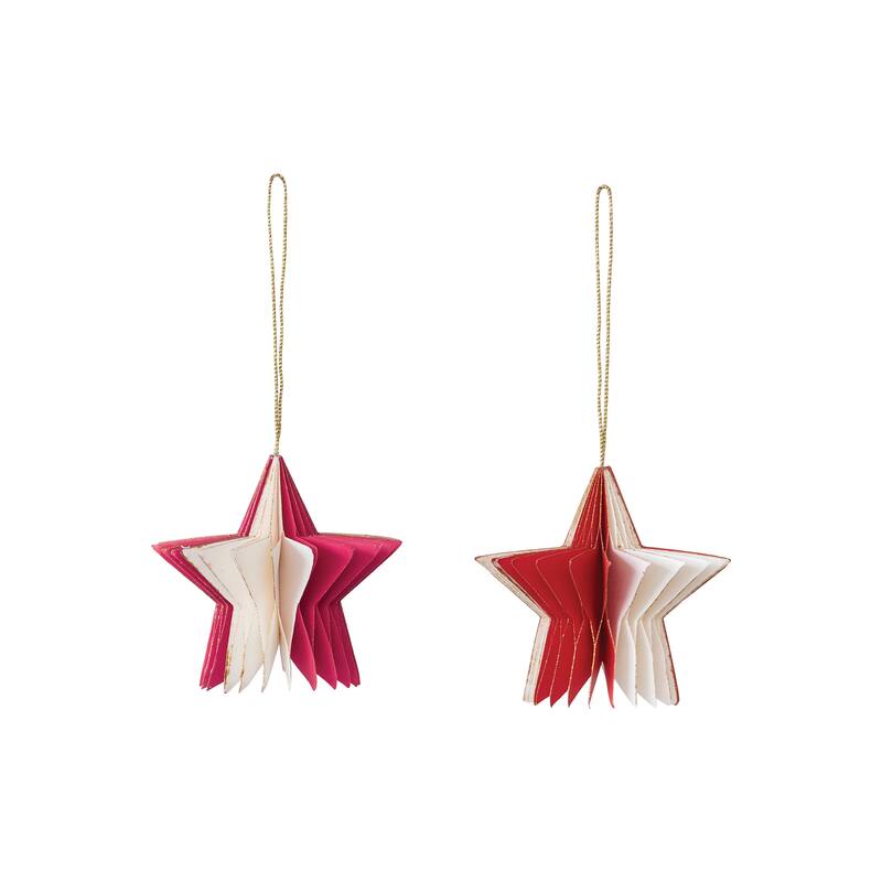 Paper Folding Honeycomb Star Ornament with Glitter Edge, Set of 2