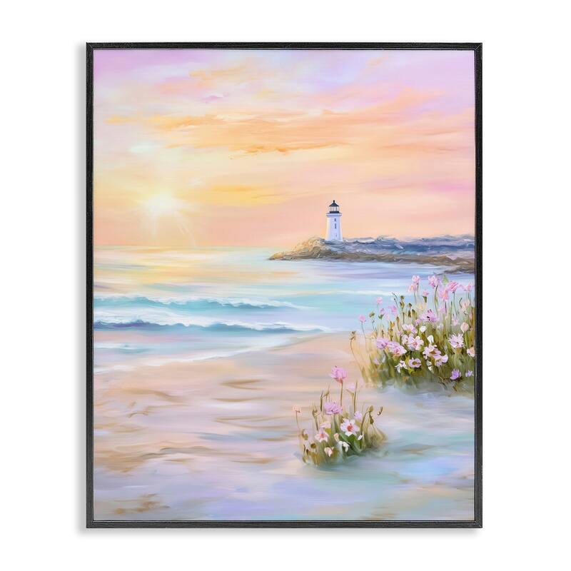 Stupell Warm Sunrise with Distant Lighthouse Framed Giclee Art Design By Arlington Prints - 24 x 30 - Black