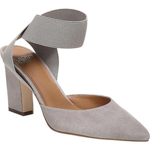 grey suede heels with ankle strap