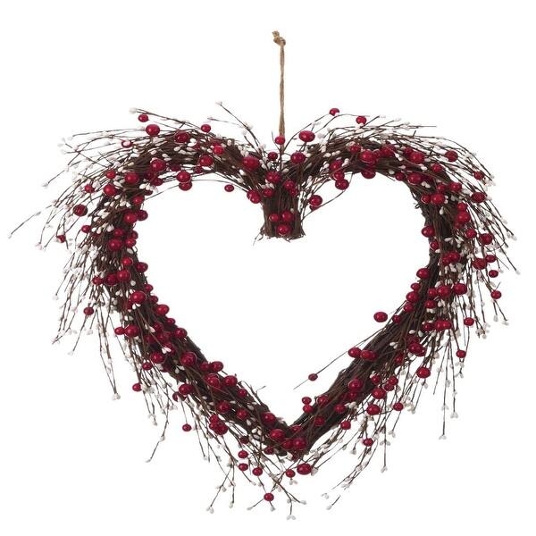 slide 2 of 4, Natural 22" Valentines Faux Berry Heart Wreath