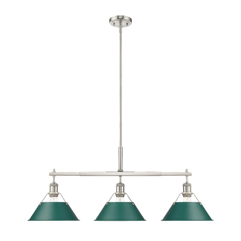 Yep by Golden Lighting Orwell 3-light Island Light in Pewter and Pine Green shade - 3 Light Linear Pendant