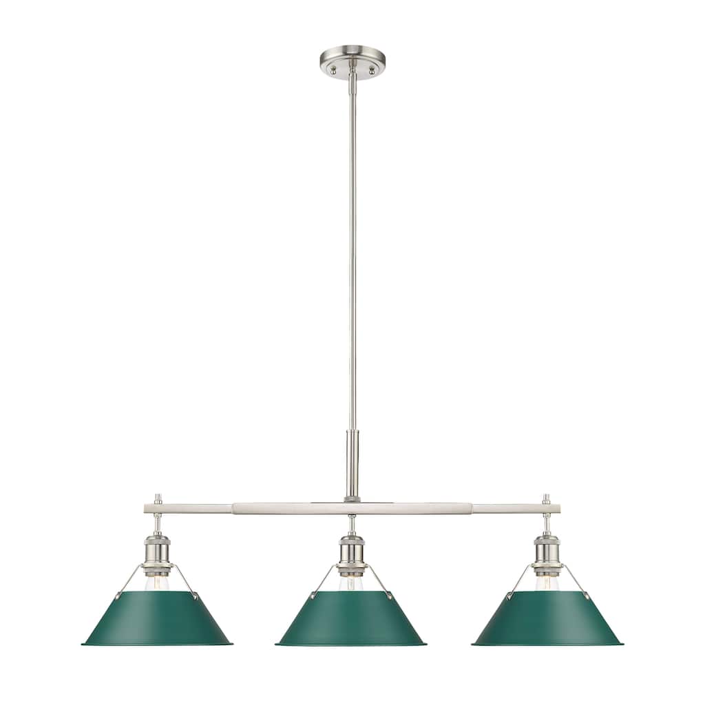 Yep by Golden Lighting Orwell 3-light Island Light in Pewter and Pine Green shade - 3 Light Linear Pendant