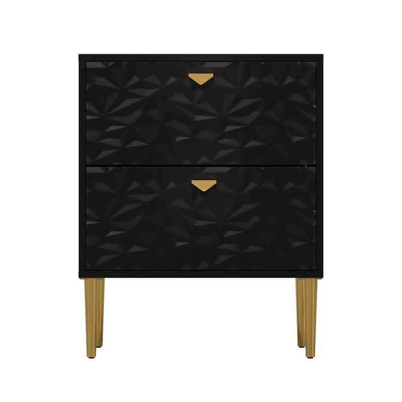 Clihome 2 Drawers High Gloss Storage Accent Nightstand for Bedroom