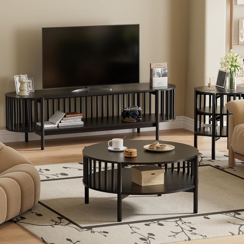 Modern Wood Nightstand with Open Storage, Round End Table for Living Room, Bedroom