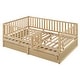 preview thumbnail 76 of 118, Wood Cribs Convertible Toddler Bed with Fence Guardrails and 2 Drawers Split into Independent Floor Bed and Daybed Slat Support
