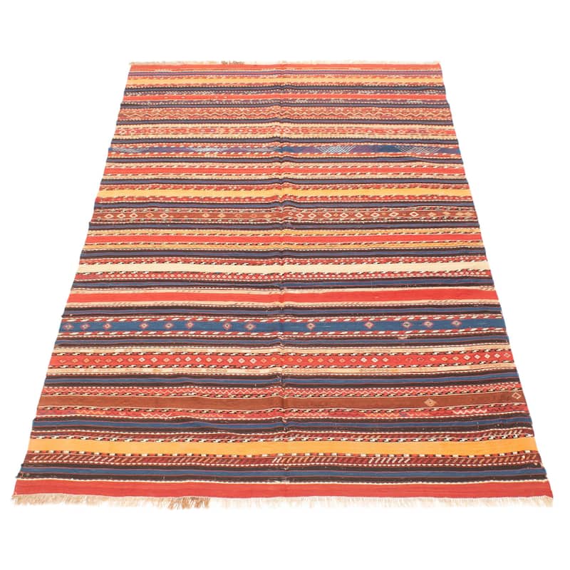 ECARPETGALLERY Flat-Weave Boho Multi Color Wool Kilim - 4'2 x 9'6